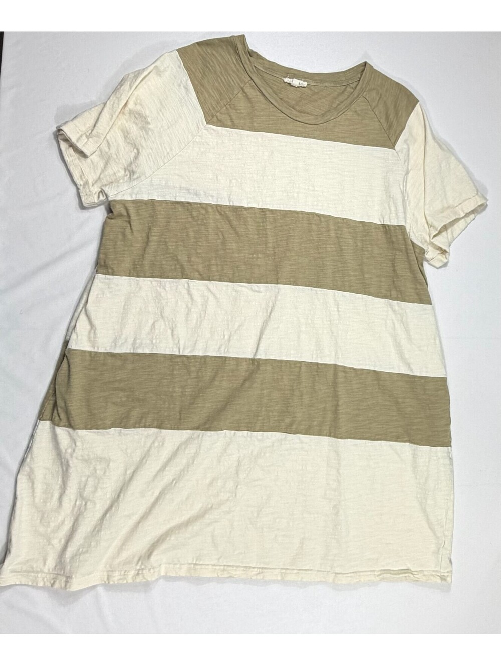 Cotton Blue 3X Curvy Striped T-Shirt Dress Beige and Cream